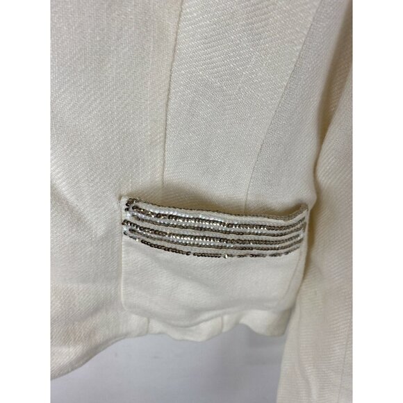 ETRO MILANO Cream Ivory Linen Silk Womens Tuxedo Blazer Jacket Sequins  Sz XS - Picture 4 of 12